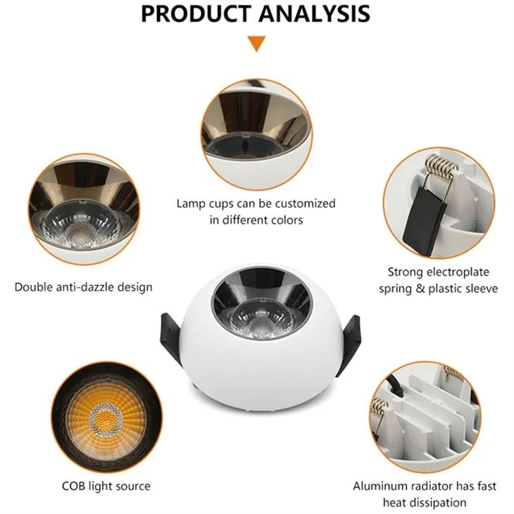 1 Led Recessed Lighting 12W Cob Led Downlight Fixtures